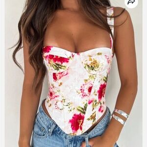 New with Tags Delicate Love Bustier Floral White Corset Top NWT Pink Flowers